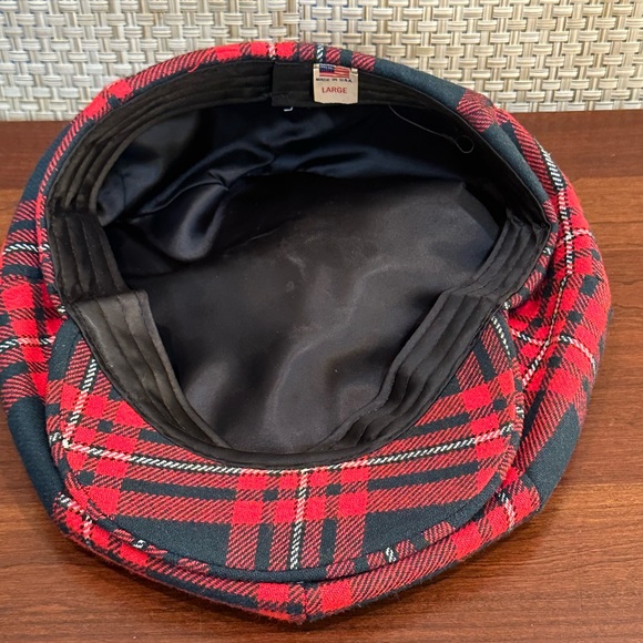 🌟2xHP🌟VTG 1970s-80s Red & Green Wool Tartan Plaid Newsboy Cap L - Picture 6 of 10